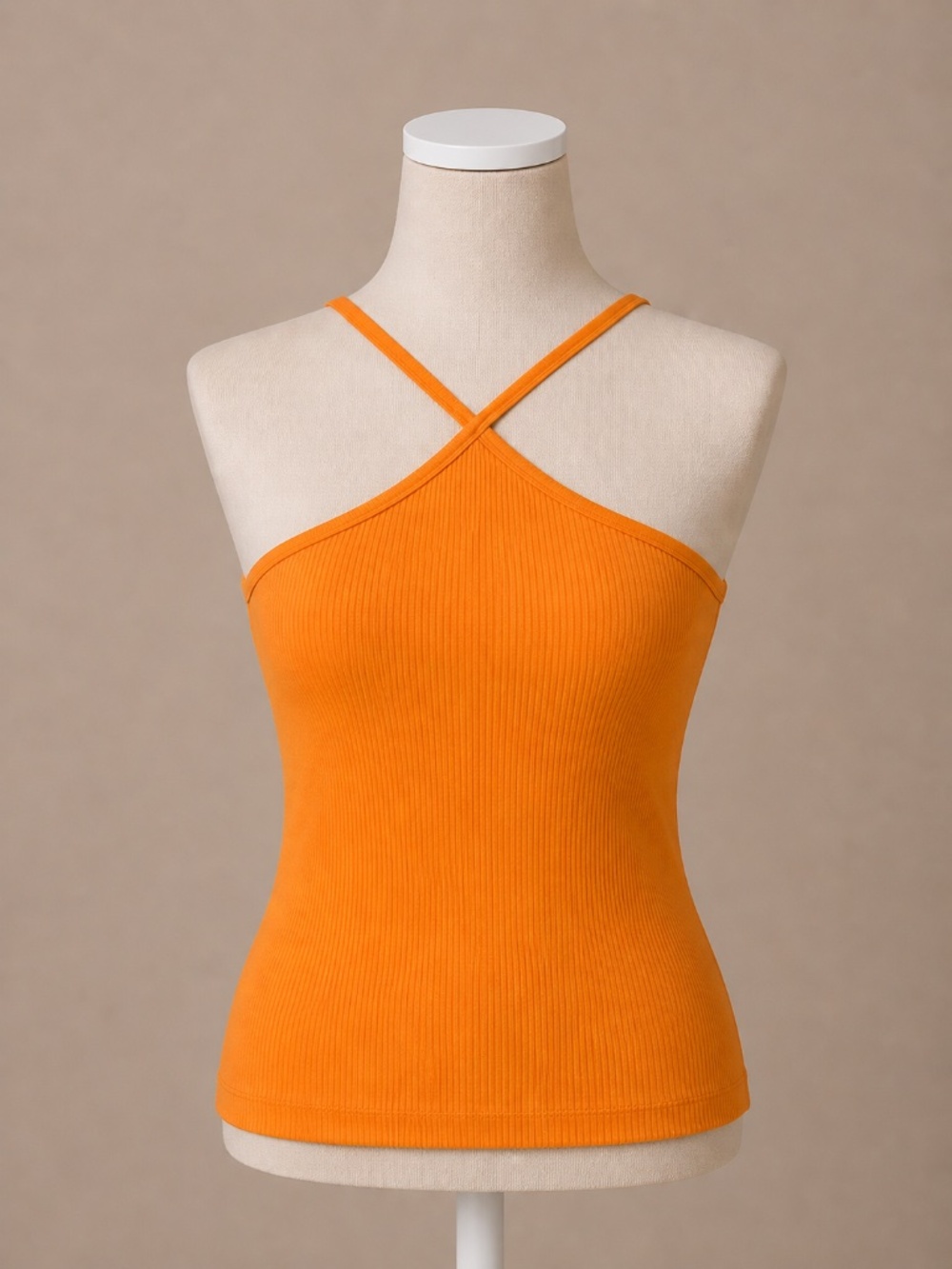 Old Navy Orange Ribbed Strappy Halter Tank Top Women’s Size M